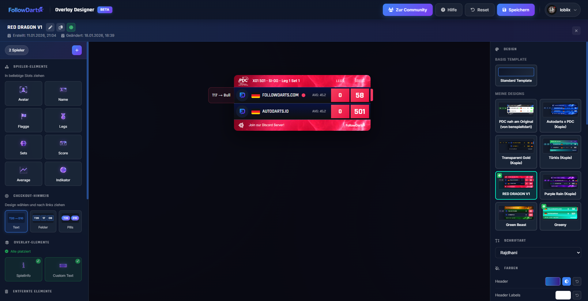 FollowDarts Overlay Designer